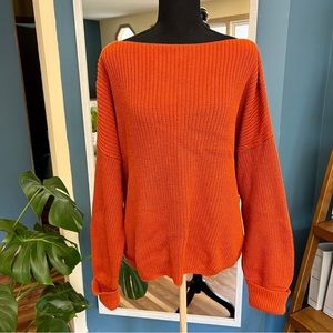 FRENCH CONNECTION Oversized Sweater Orange Brick Pumpkin 100% Cotton Size Medium